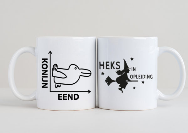 Konijn-Eend en heks mokken