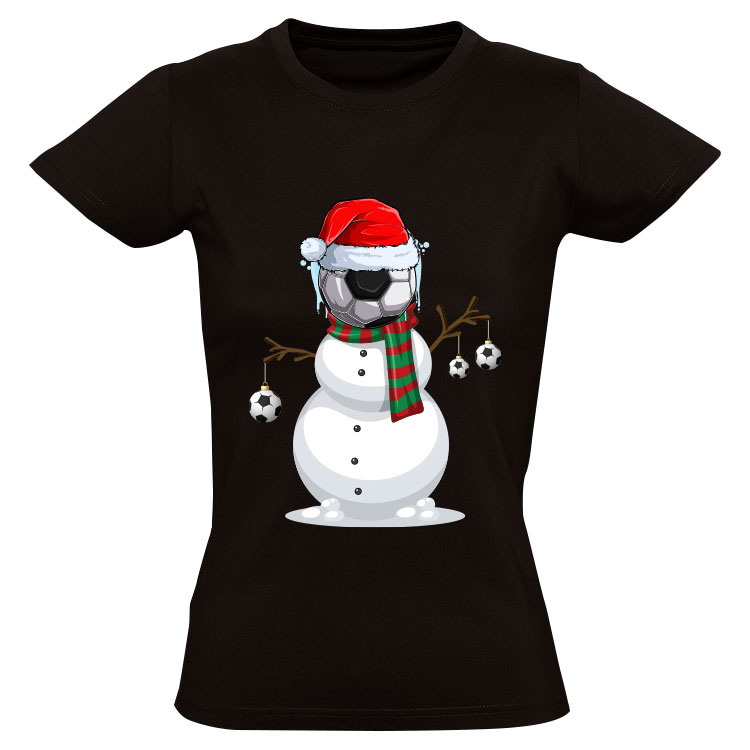 Kerst sneeuwpop met voetbal Dames T-shirt