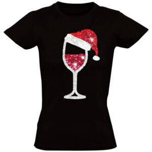 Wijnglas Met Een Kerstmuts Dames T-shirt